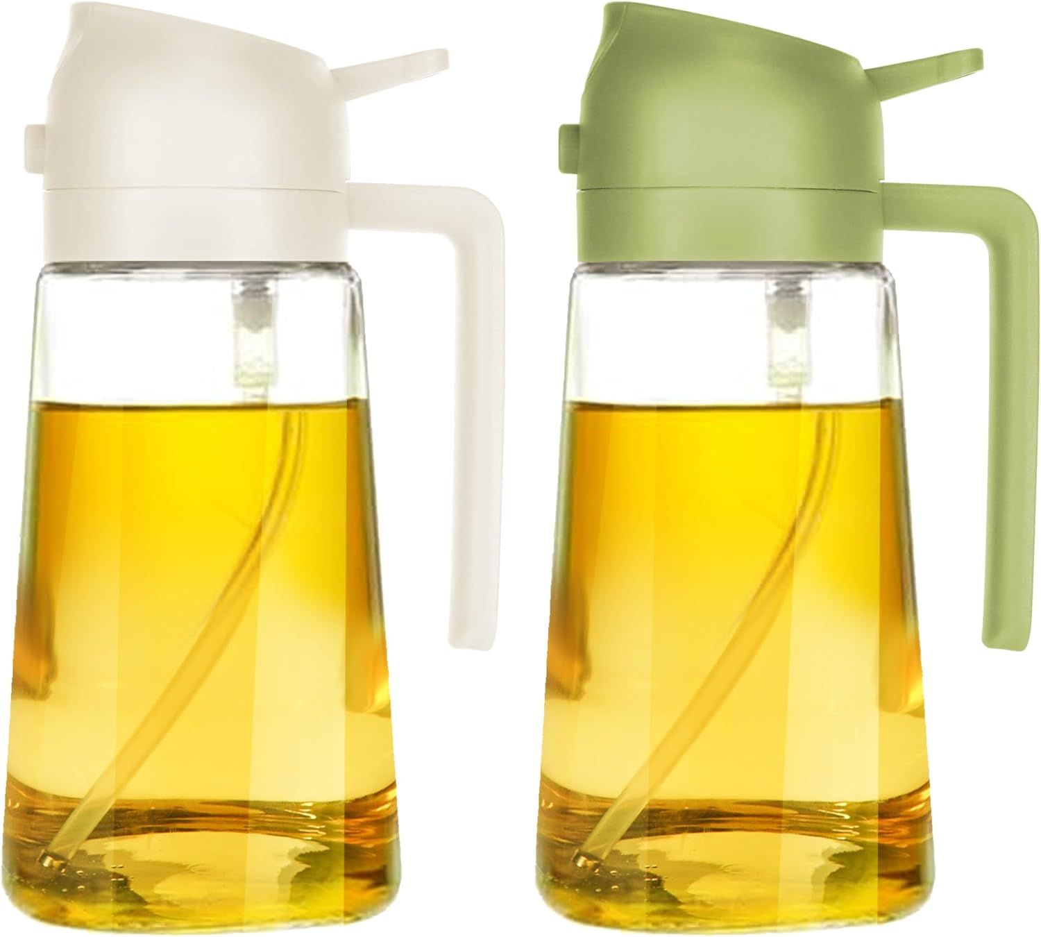 470ml White and Green Glass Oil Dispenser Bottle with Flip Top