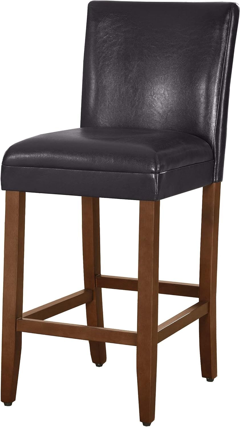 Luxury 29" Brown Faux Leather Barstool with Wood Legs