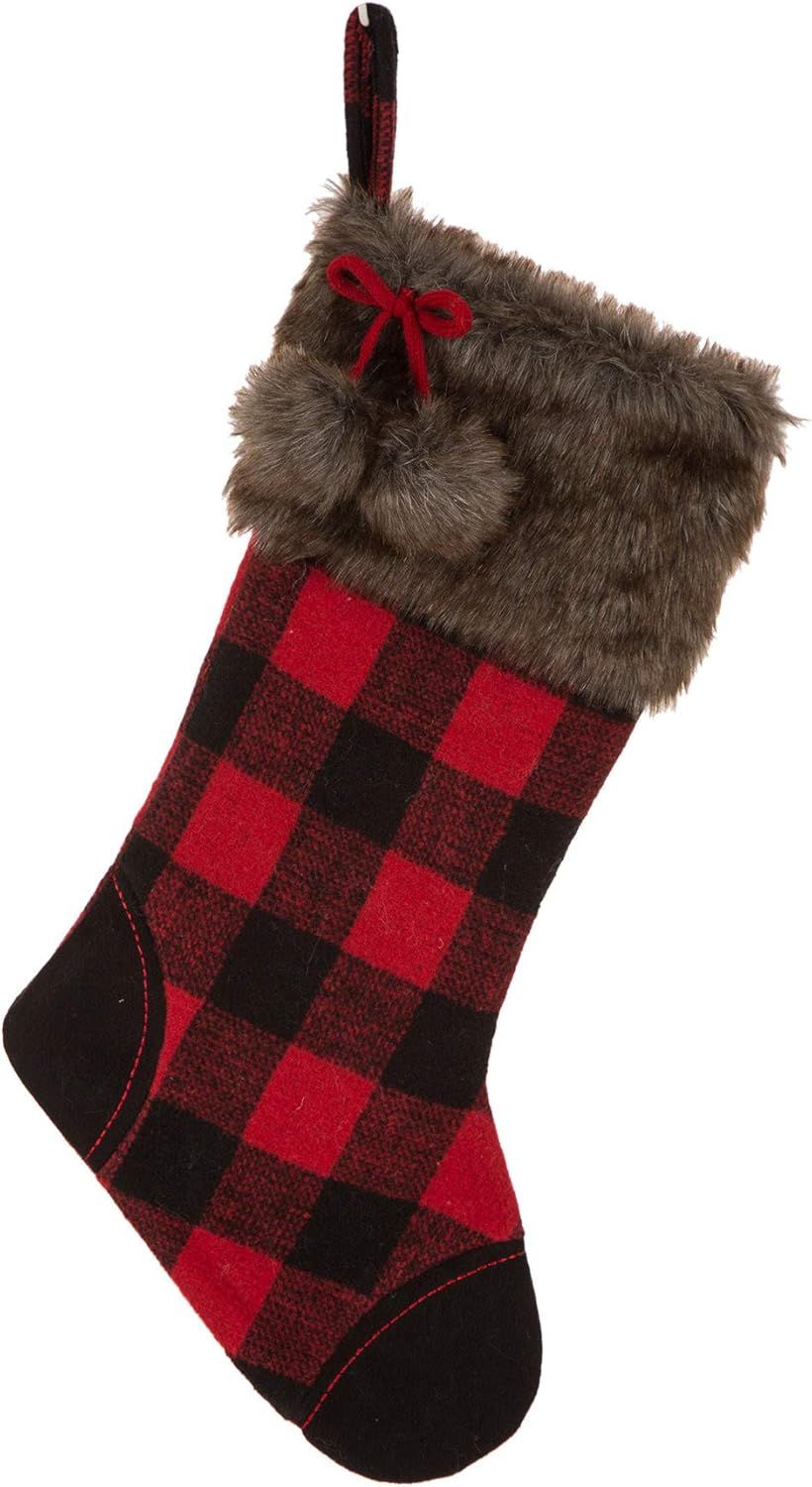 Red and Black Plaid Faux Fur Christmas Stocking