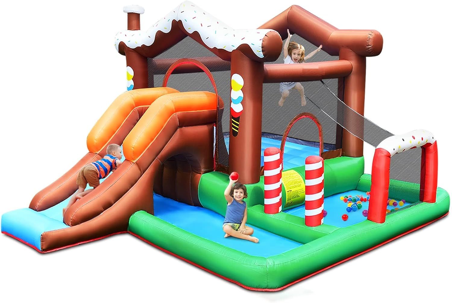 Snow Theme Inflatable Bounce House with Slide and Tunnel