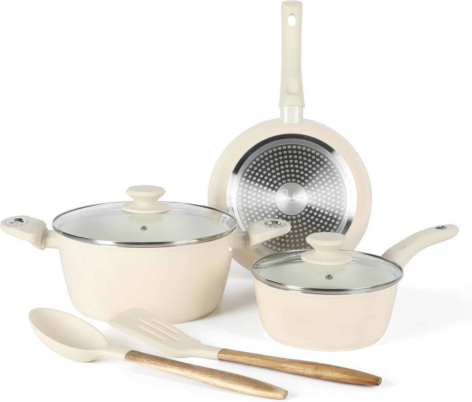 Linen White 7-Piece Aluminum Non-Stick Cookware Set