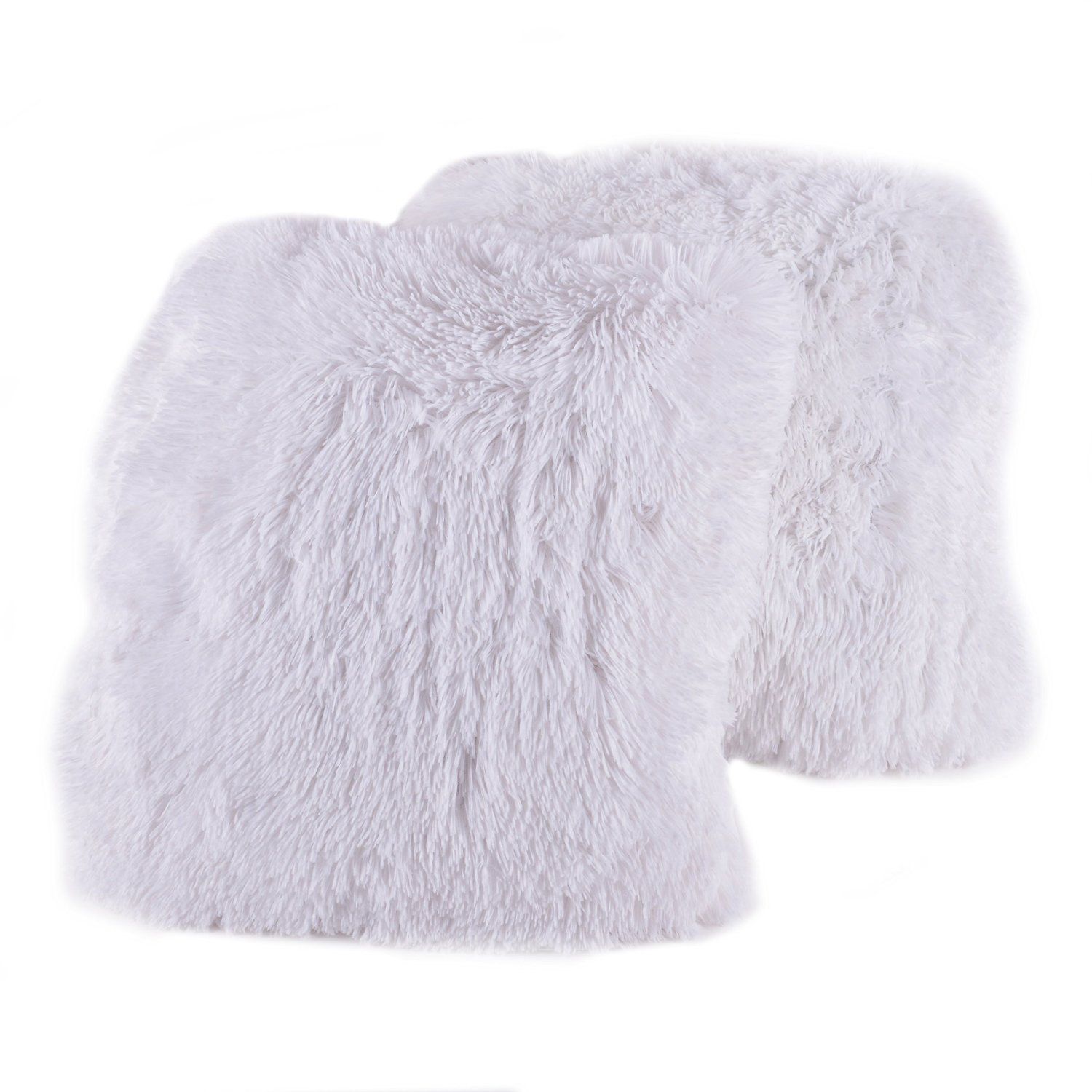 White Faux Fur Plush Square Kids Throw Pillow Set