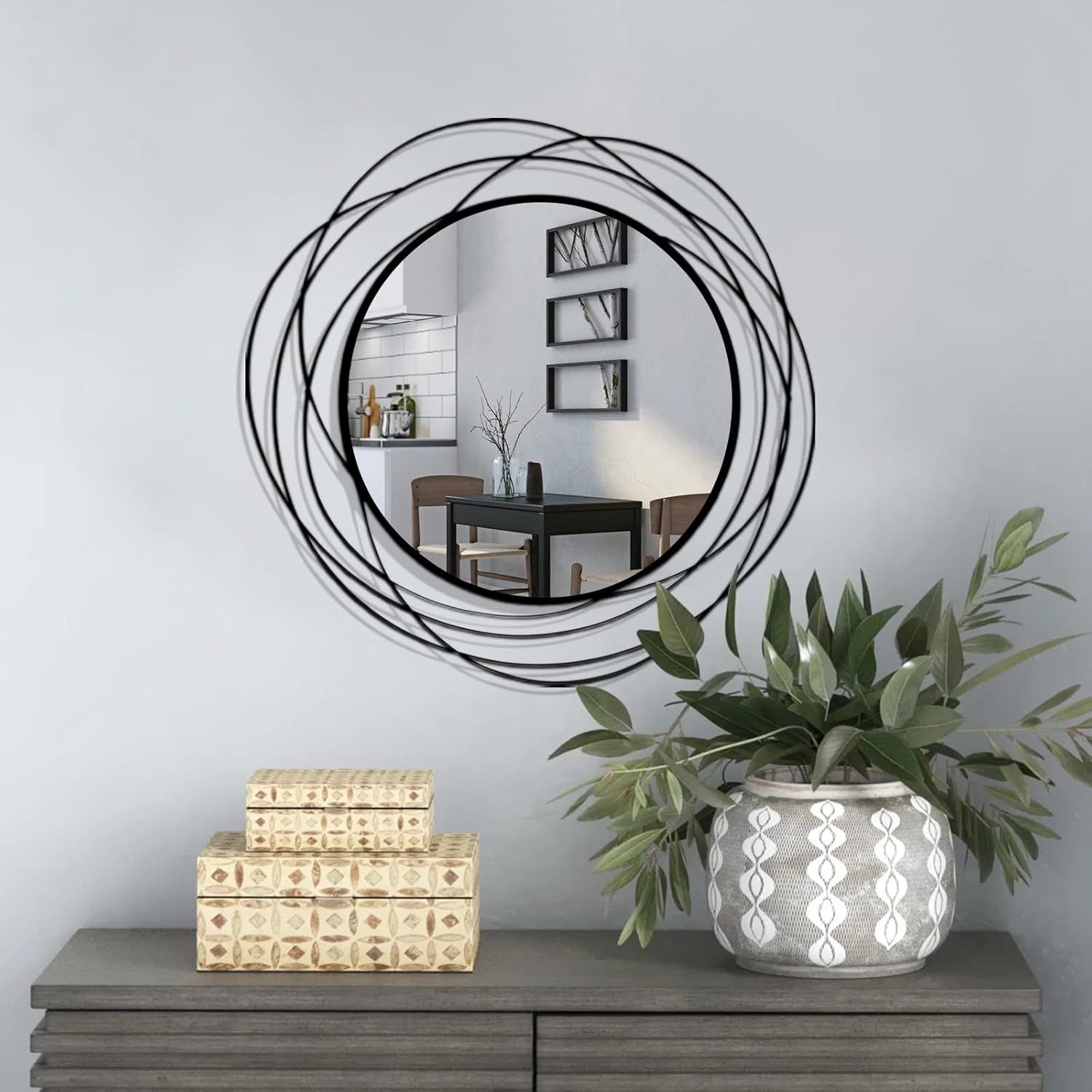 20'' Black Round Iron Frame Wall Mirror