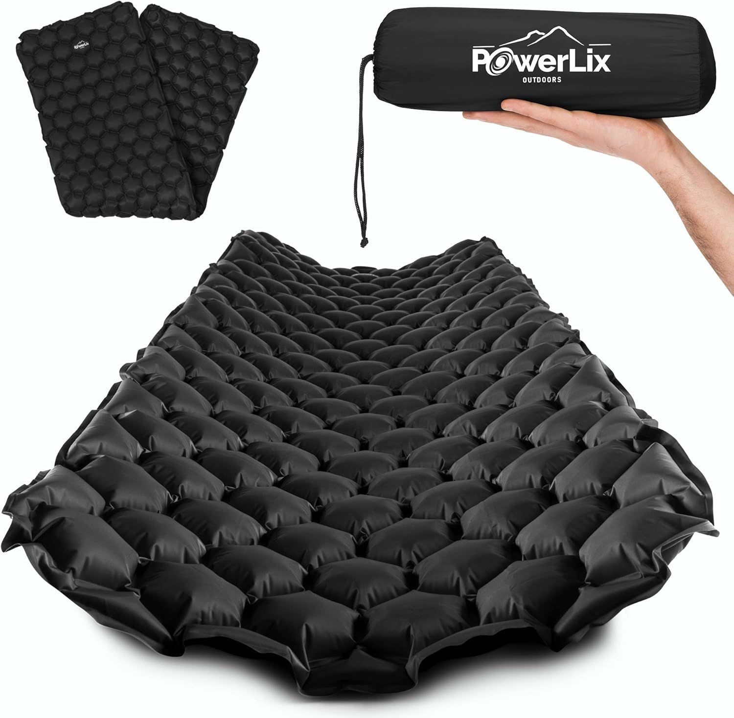 PowerLix Black Ultralight Inflatable Camping Sleeping Pad with Repair Kit