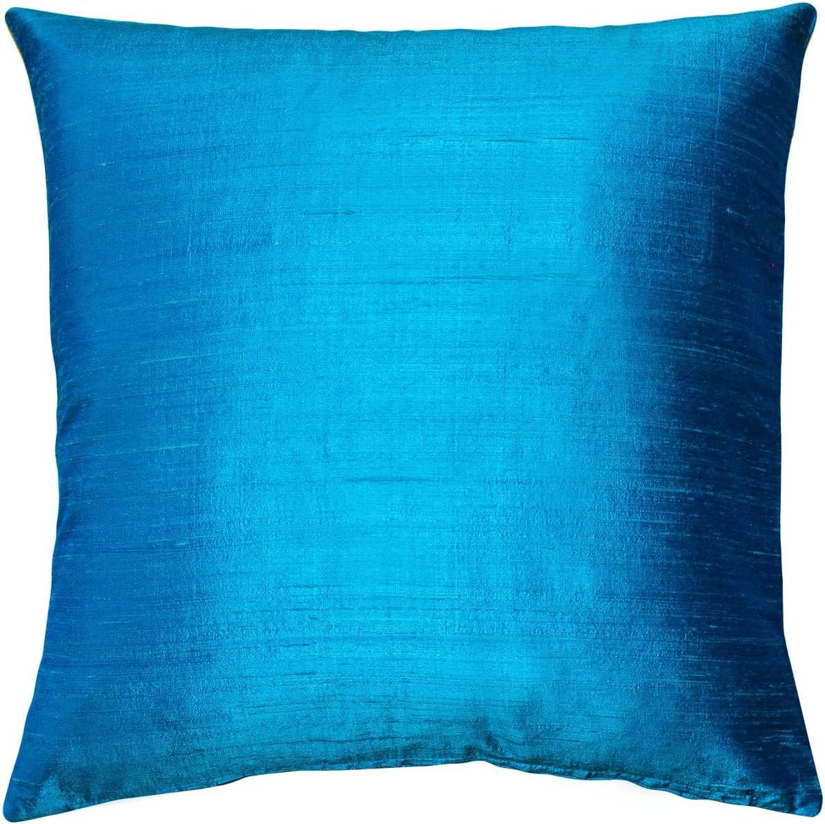 Peacock Blue Square Silk Throw Pillow with Insert, 16 x 16