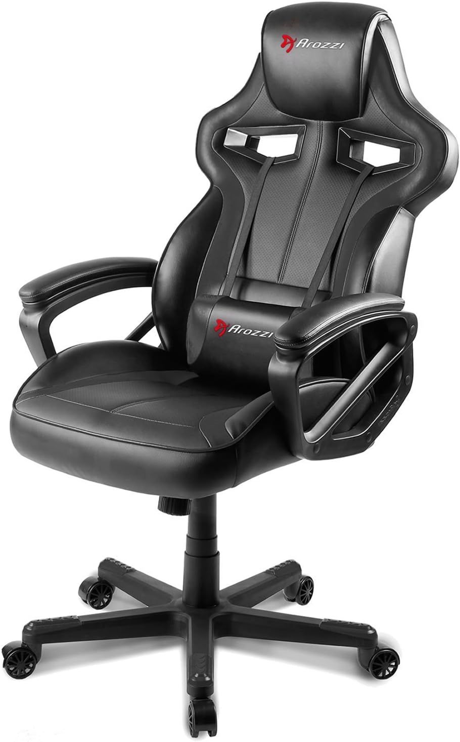 Black Faux Leather Swivel Gaming Chair with Adjustable Lumbar Support