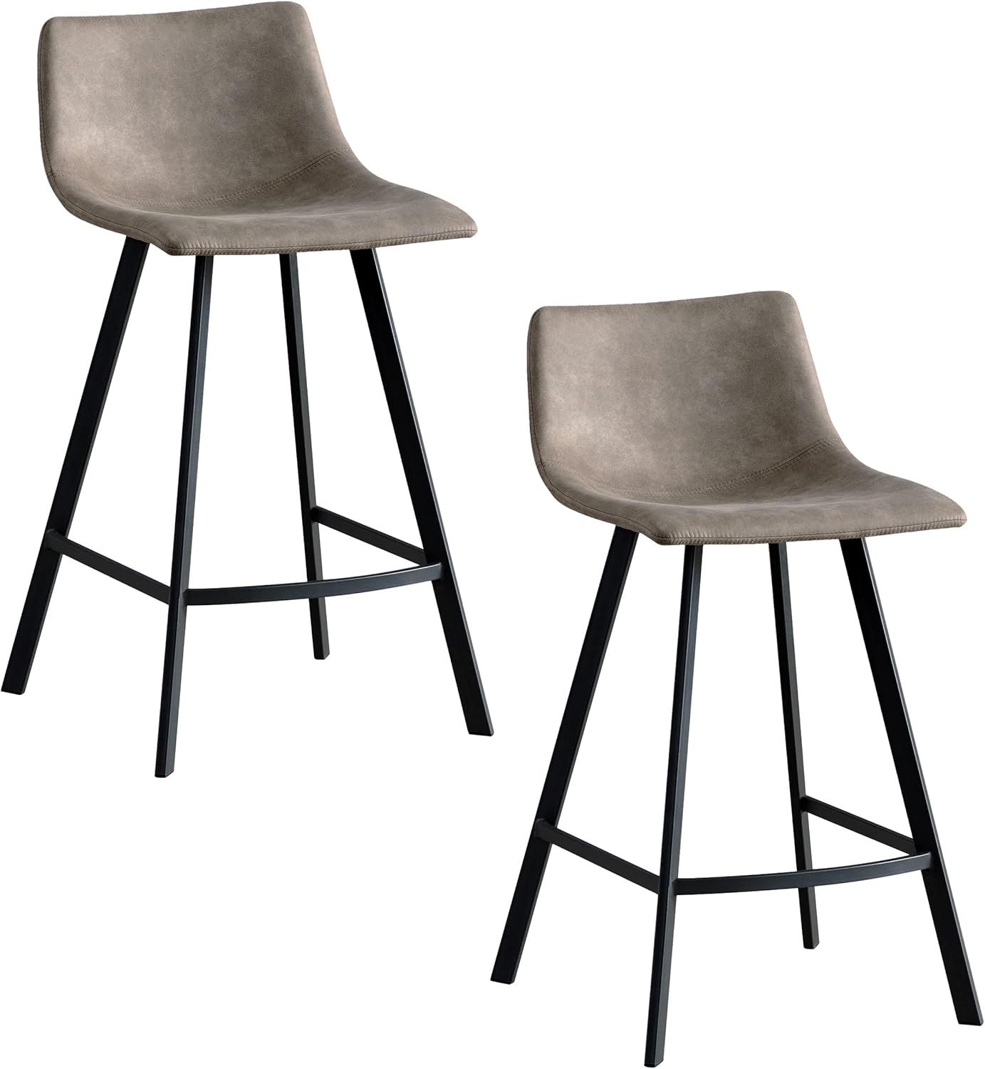 Gray Faux Leather and Black Metal Counter Stools, Set of 2