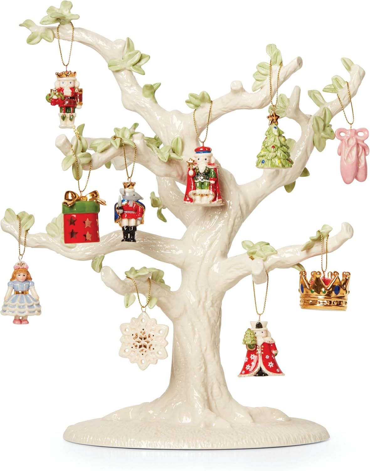 Porcelain Nutcracker 10-Piece Ornament Set with Display Tree