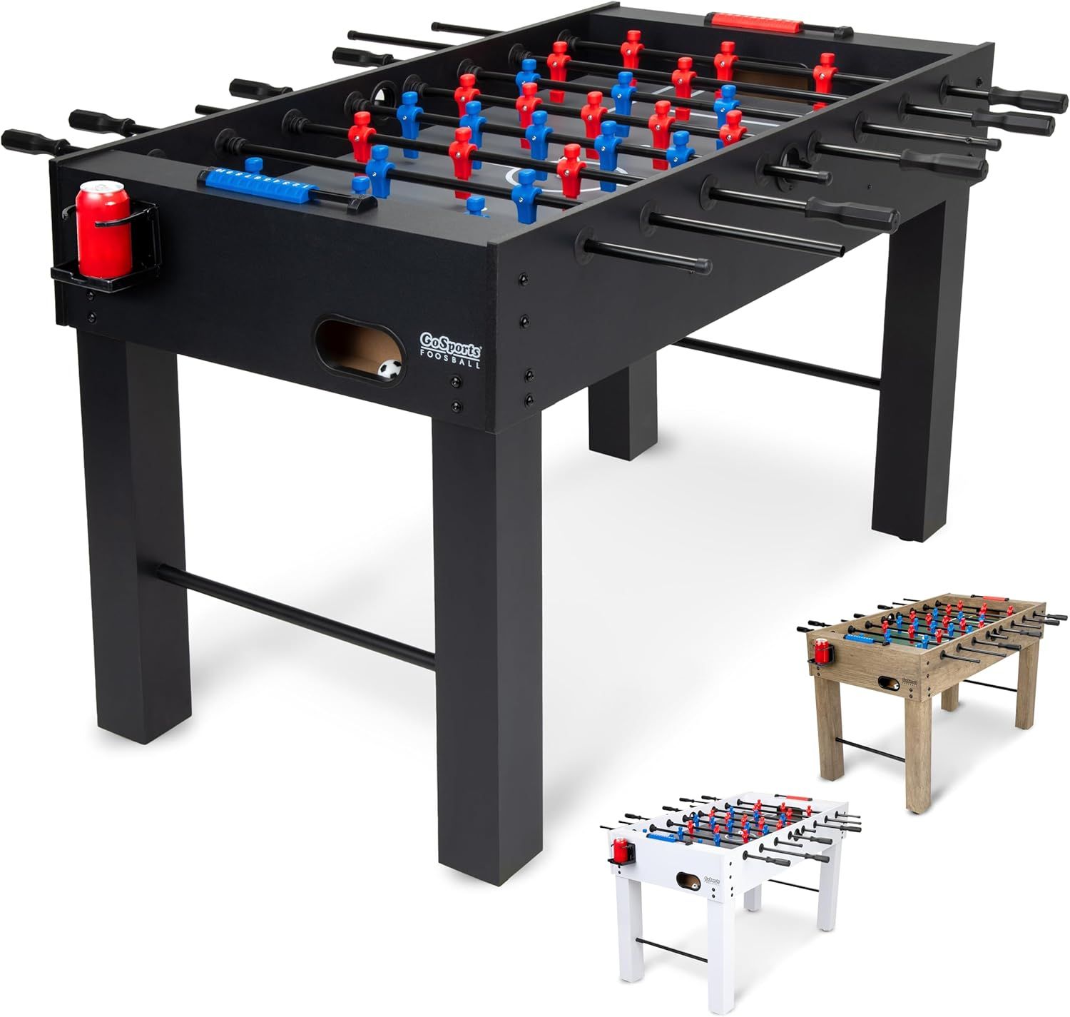 54 Inch Black Hardwood Foosball Table with Cup Holders