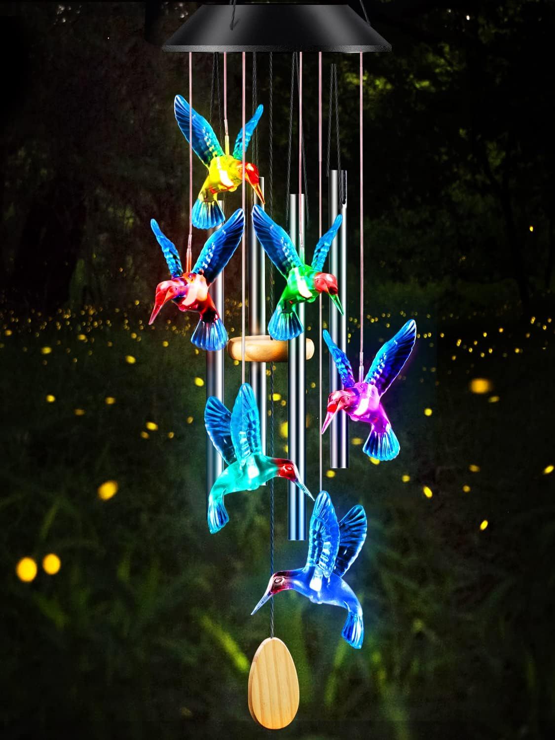 25-Inch Color Changing Hummingbird Solar Wind Chimes with Aluminum Tubes