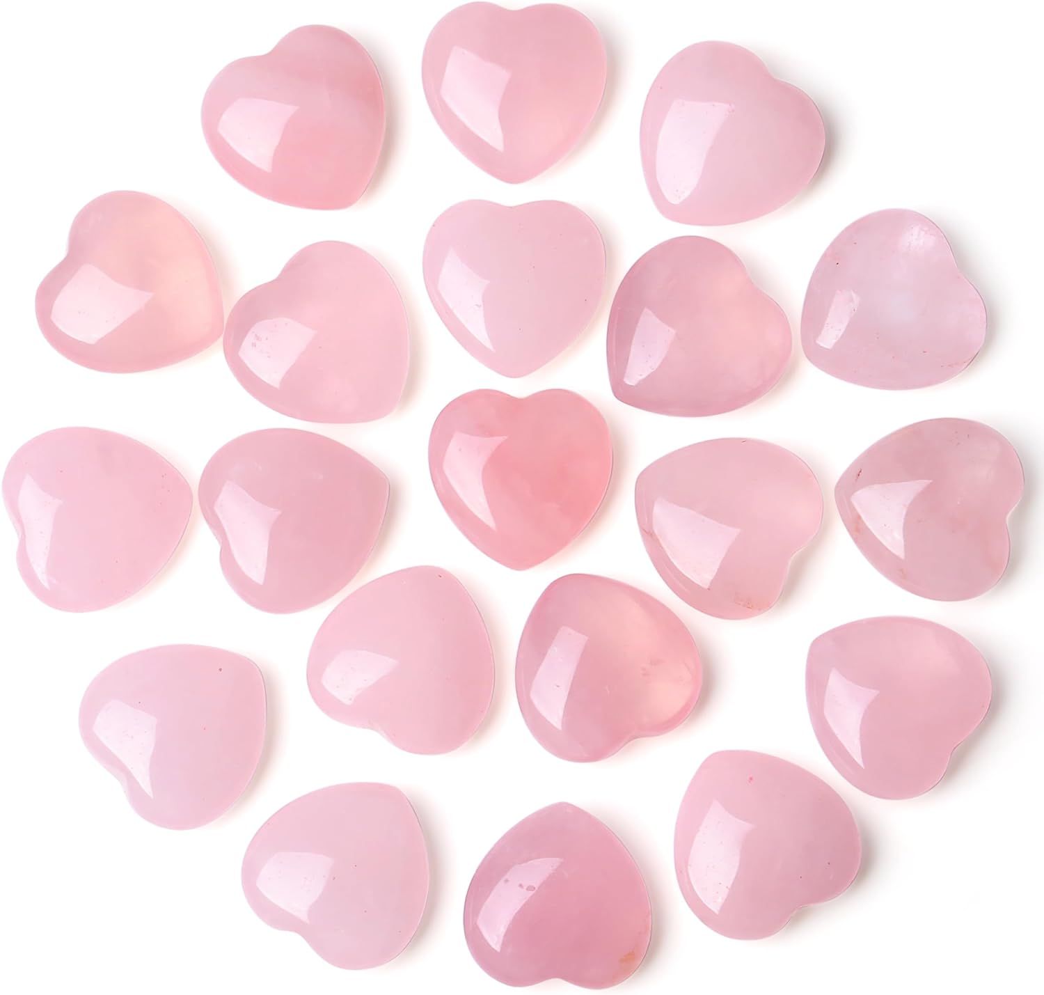 20-Piece Pink Rose Quartz Heart-Shaped Healing Stones Set