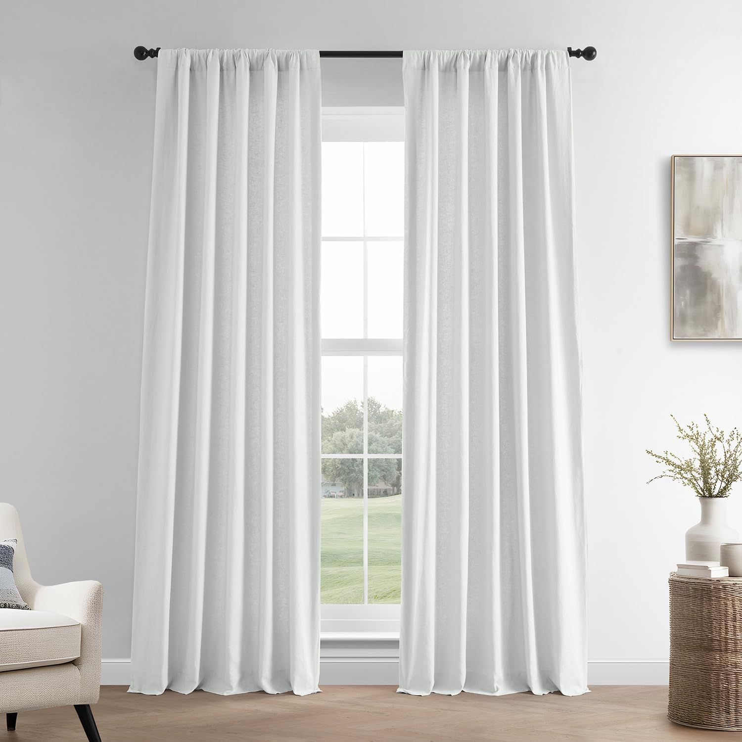 Crisp White Linen Room-Darkening Curtain Panel 50" x 108"