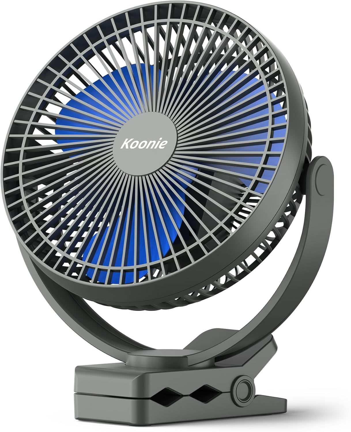 Gray and Blue Battery Powered Desk Fan with Clip