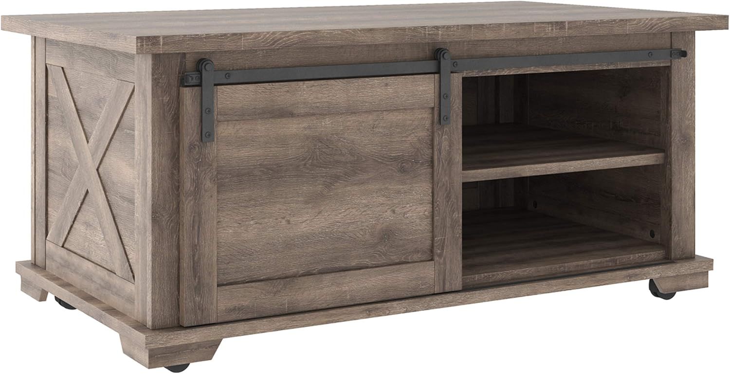 Contemporary Two-Tone Sliding Barn Door Coffee Table with Storage