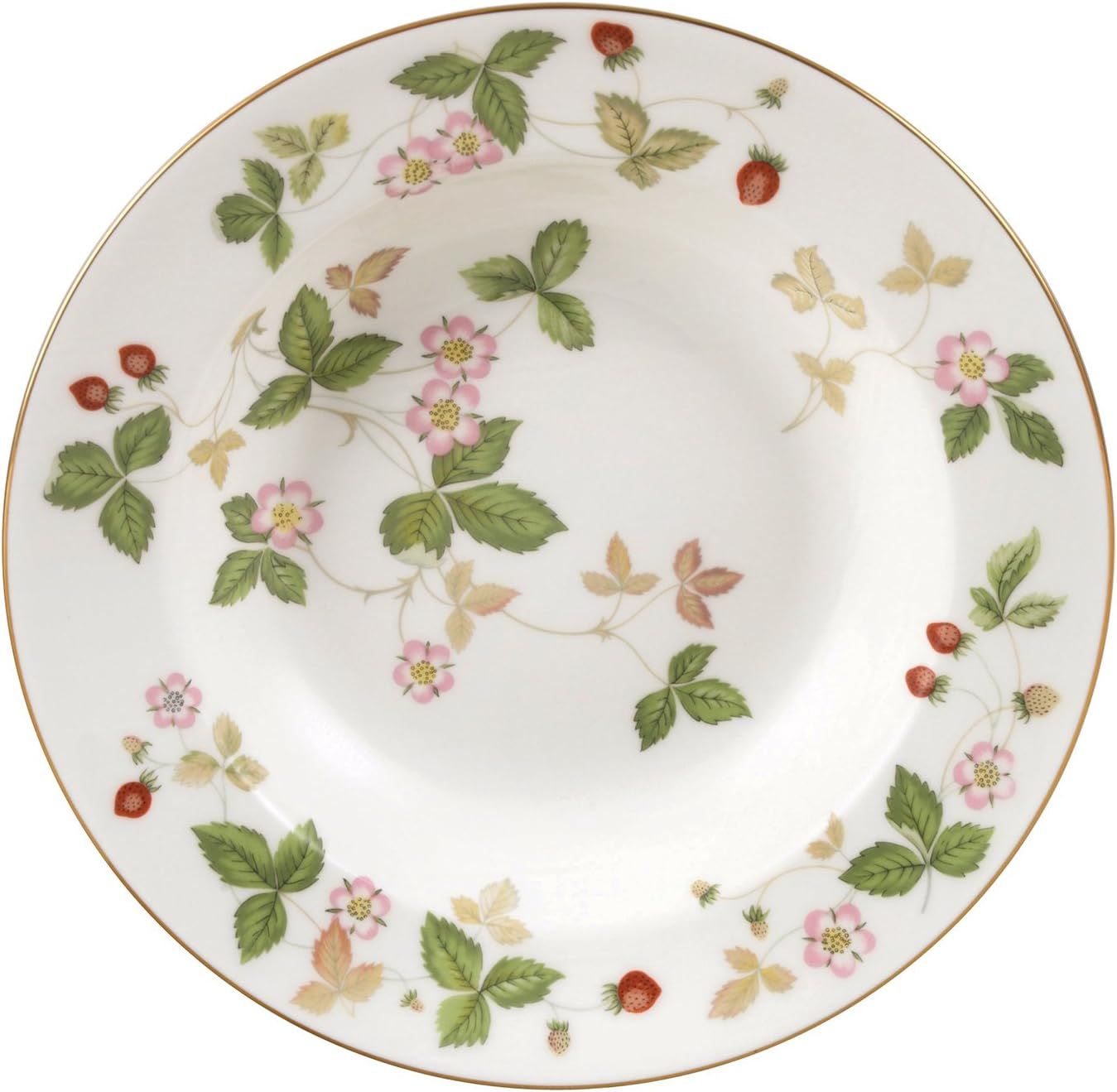 Wild Strawberry Hand-Painted Porcelain Soup Bowl with Gold Rim