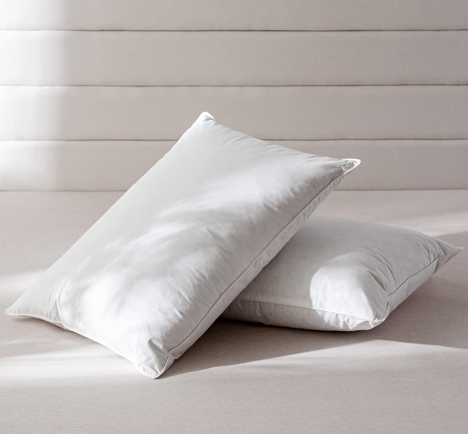 Queen Size White Goose Feather Down Pillows with Organic Cotton Cover