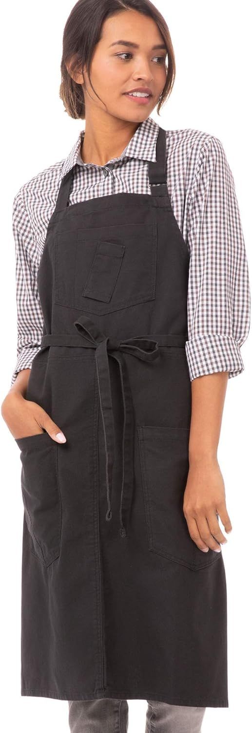 Unisex Black Cotton Canvas Bib Apron with Pockets