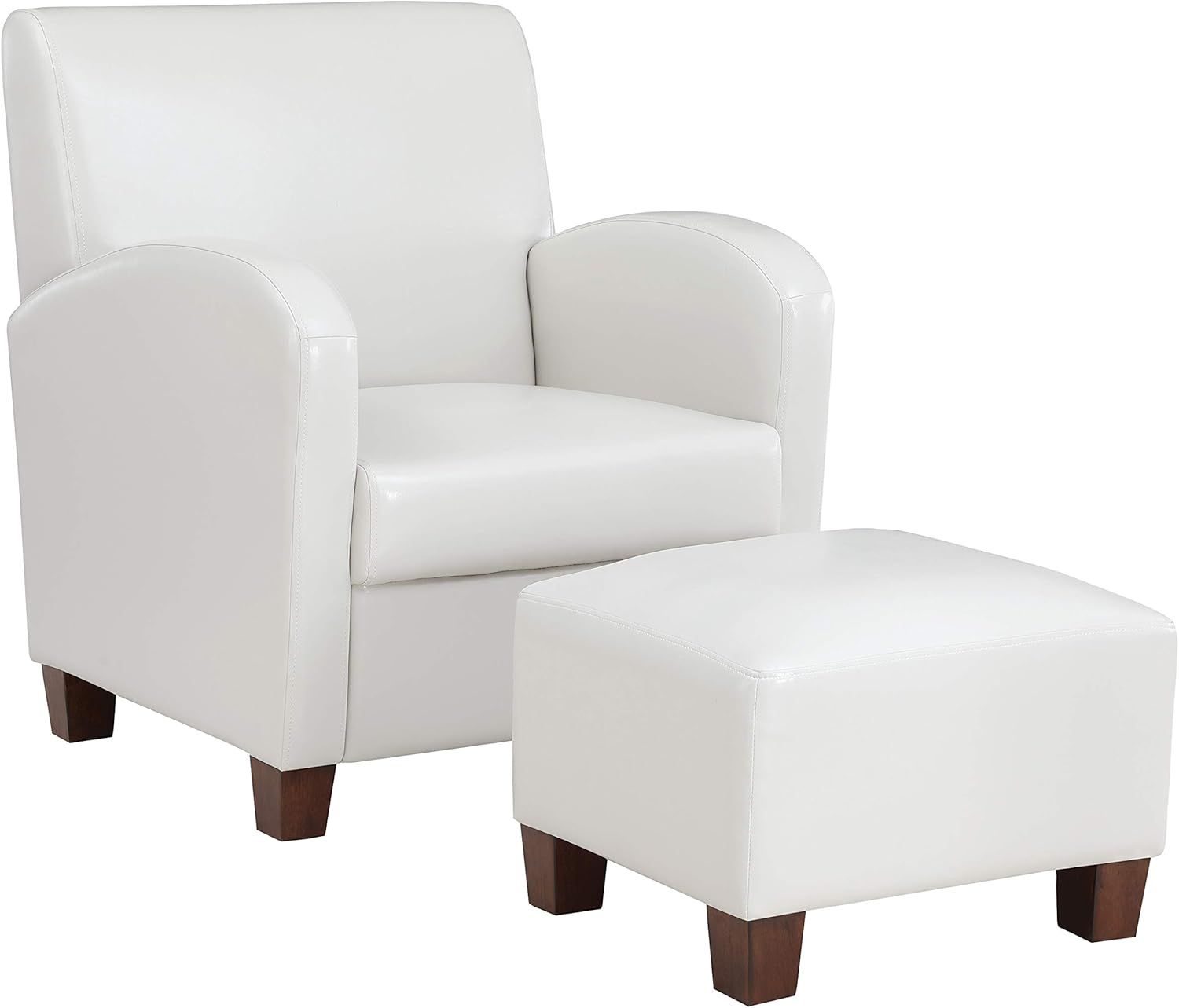 Cream Faux Leather Accent Chair with Matching Ottoman