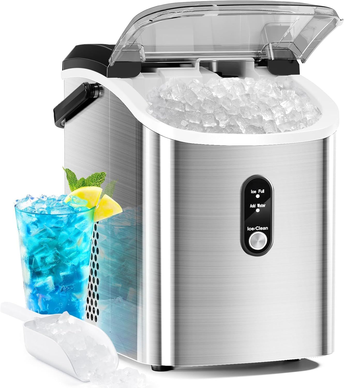 Compact Stainless Steel Portable Nugget Ice Maker for Countertops