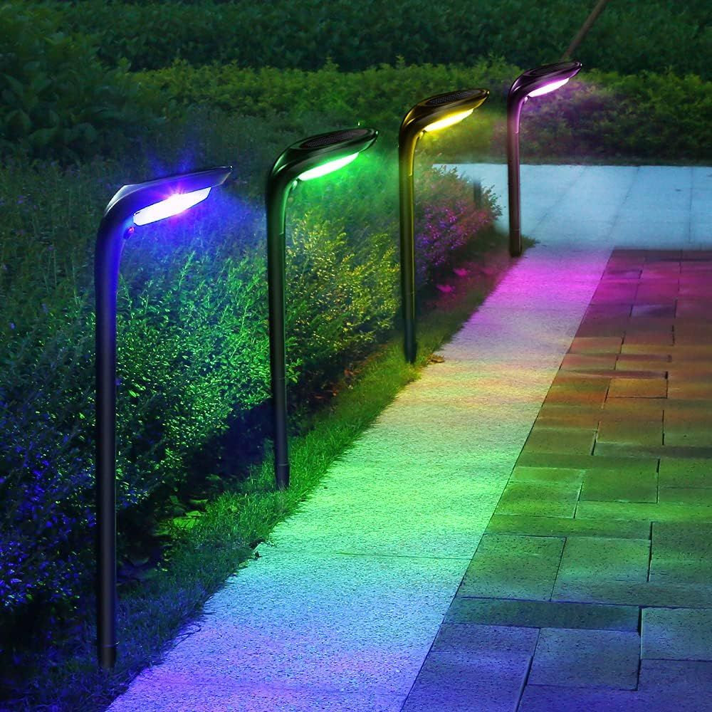 Color Changing LED Solar Pathway Lights with Dusk to Dawn Sensor, 4 Pack