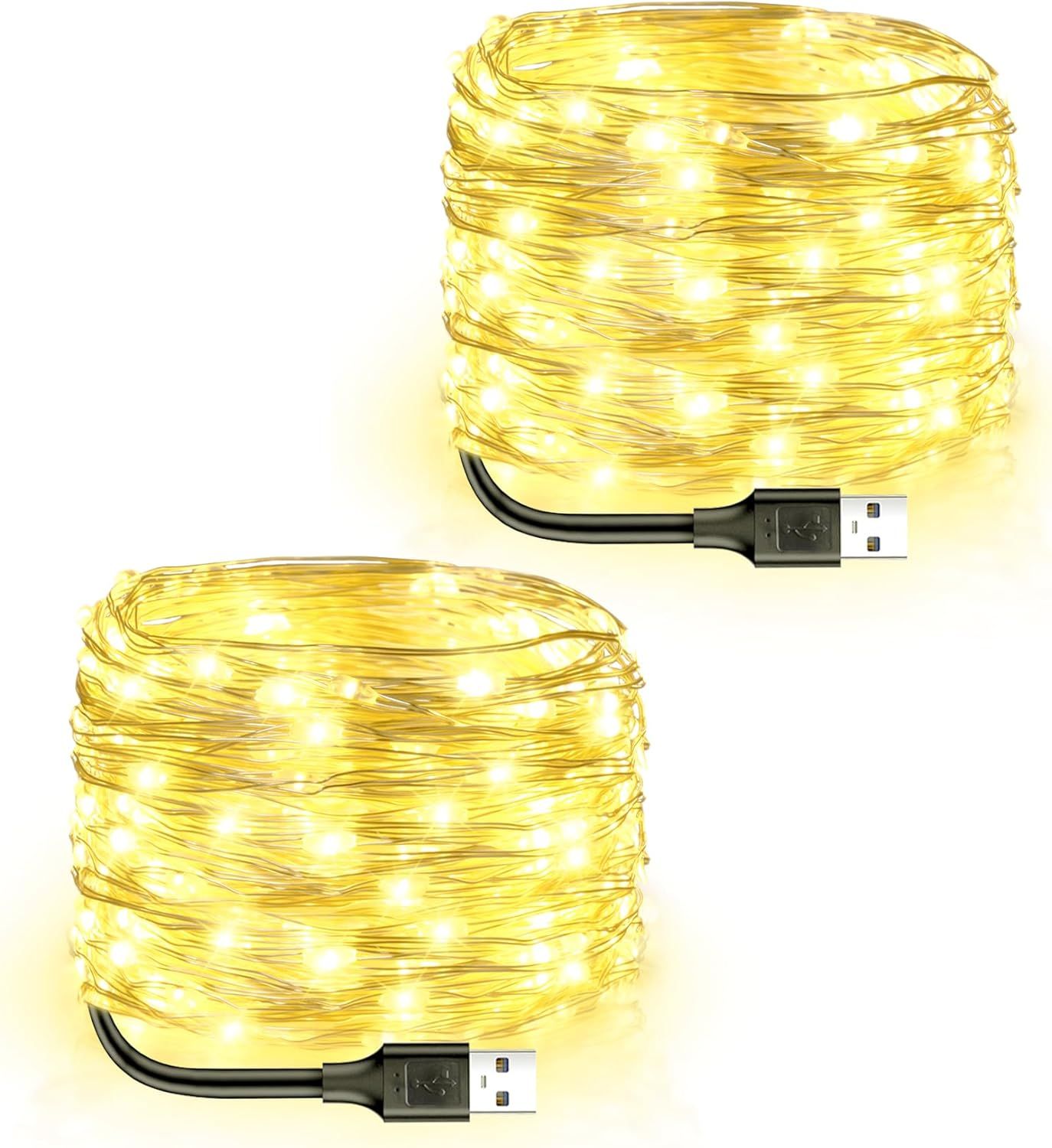 Warm White USB Powered LED Fairy String Lights 33ft 2 Pack