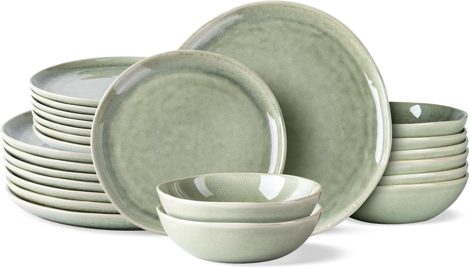 Olive Green and White Ceramic Dinnerware Set for 4