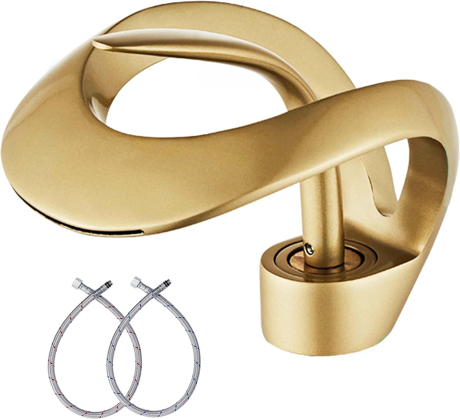 Brushed Gold Solid Brass Waterfall Bathroom Faucet