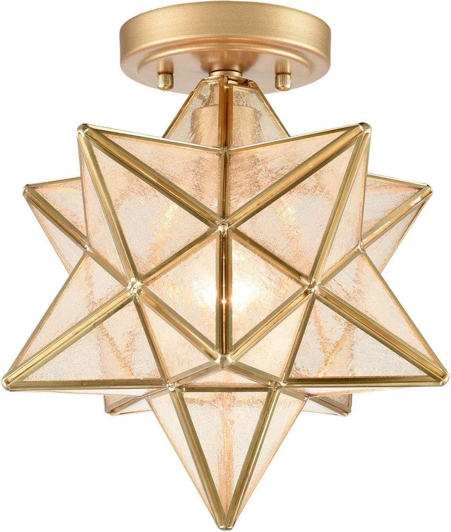 12-Inch Brass Moravian Star Ceiling Light with Glass Shade