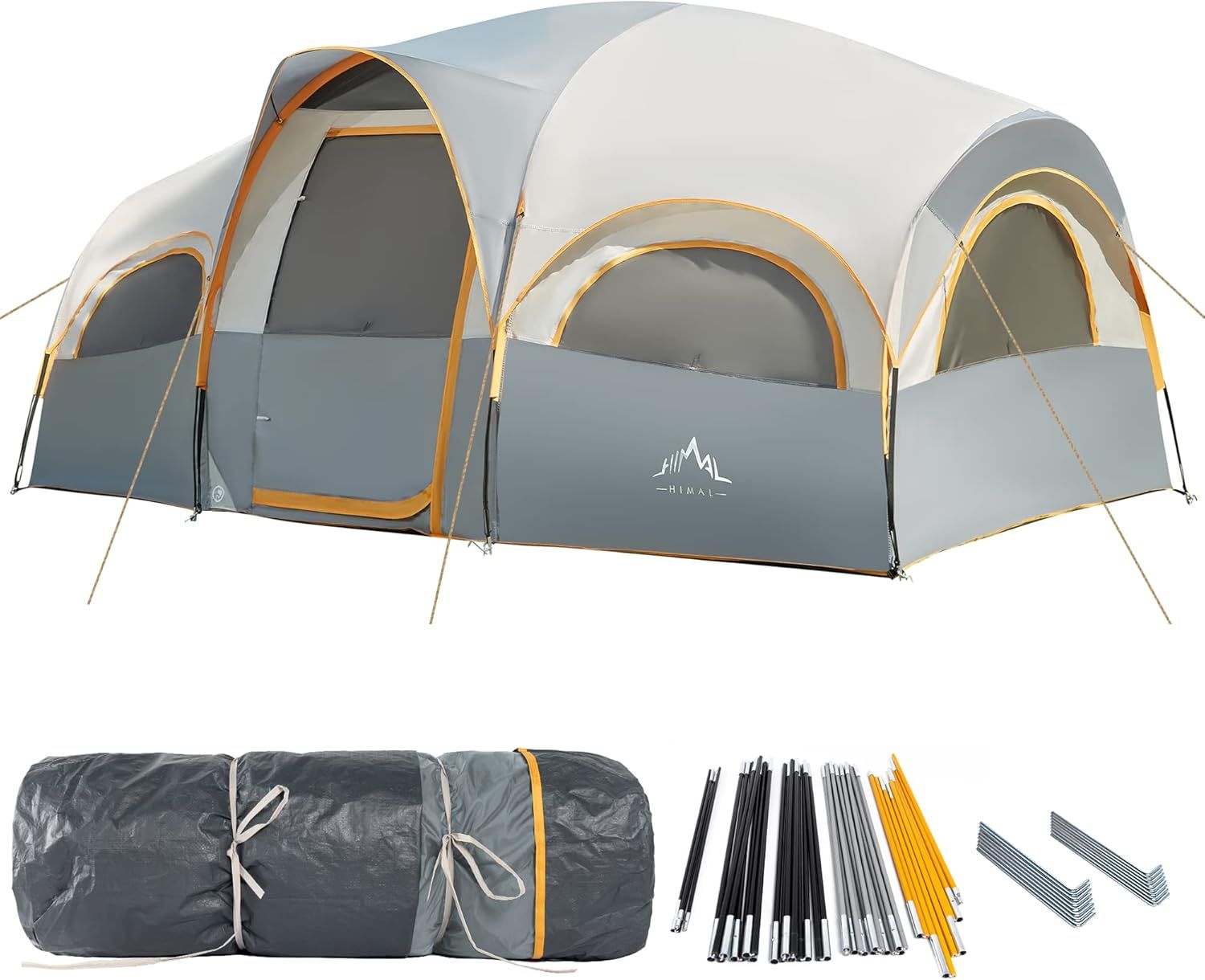 Gray 8-Person Four Season Polyester Camping Tent with Carry Bag