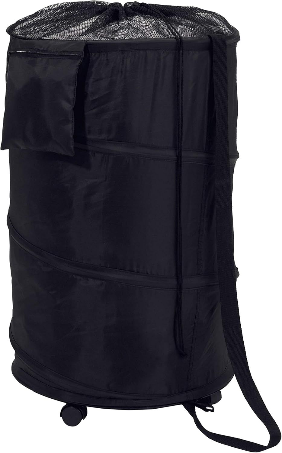 Black Collapsible Cylinder Laundry Hamper with Wheels