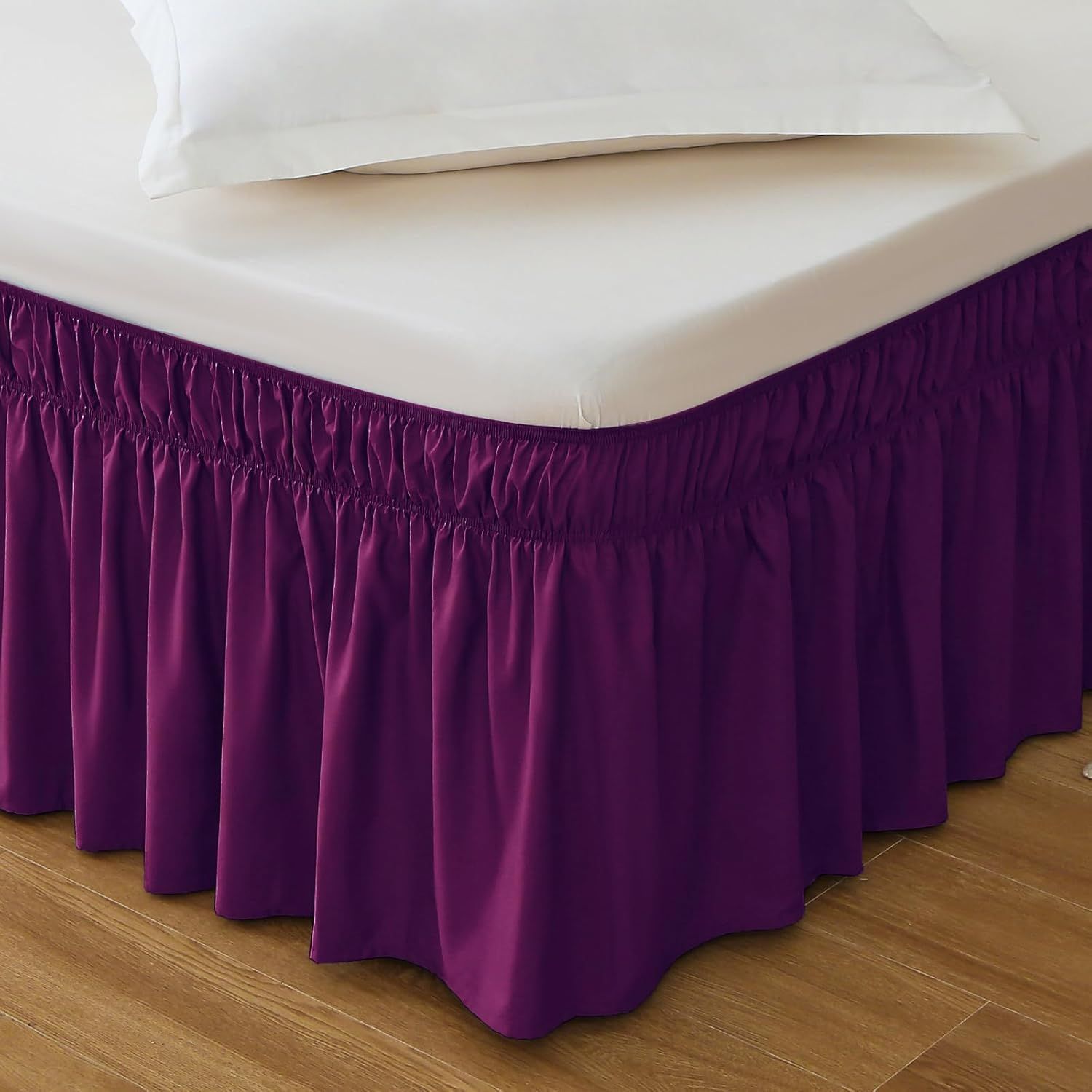 Purple Silk Smooth Satin Queen/King Ruffled Bed Skirt