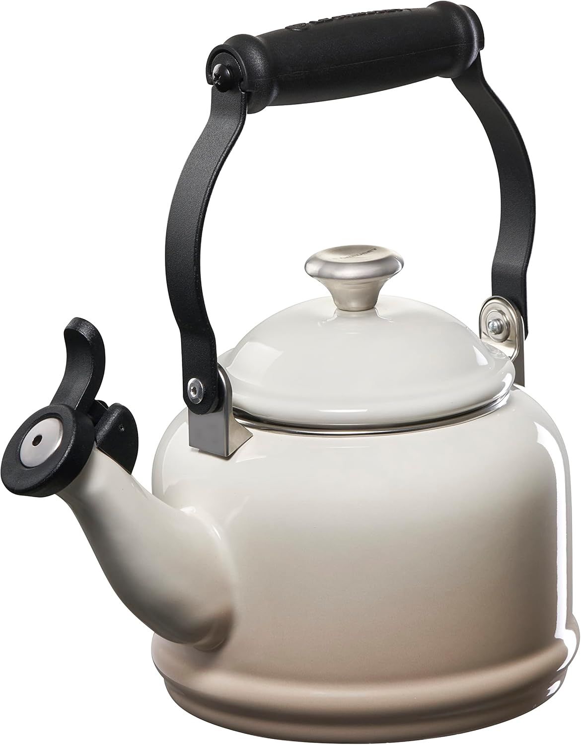 Meringue Enamel 1.25 qt Whistling Tea Kettle with Metal Finishes