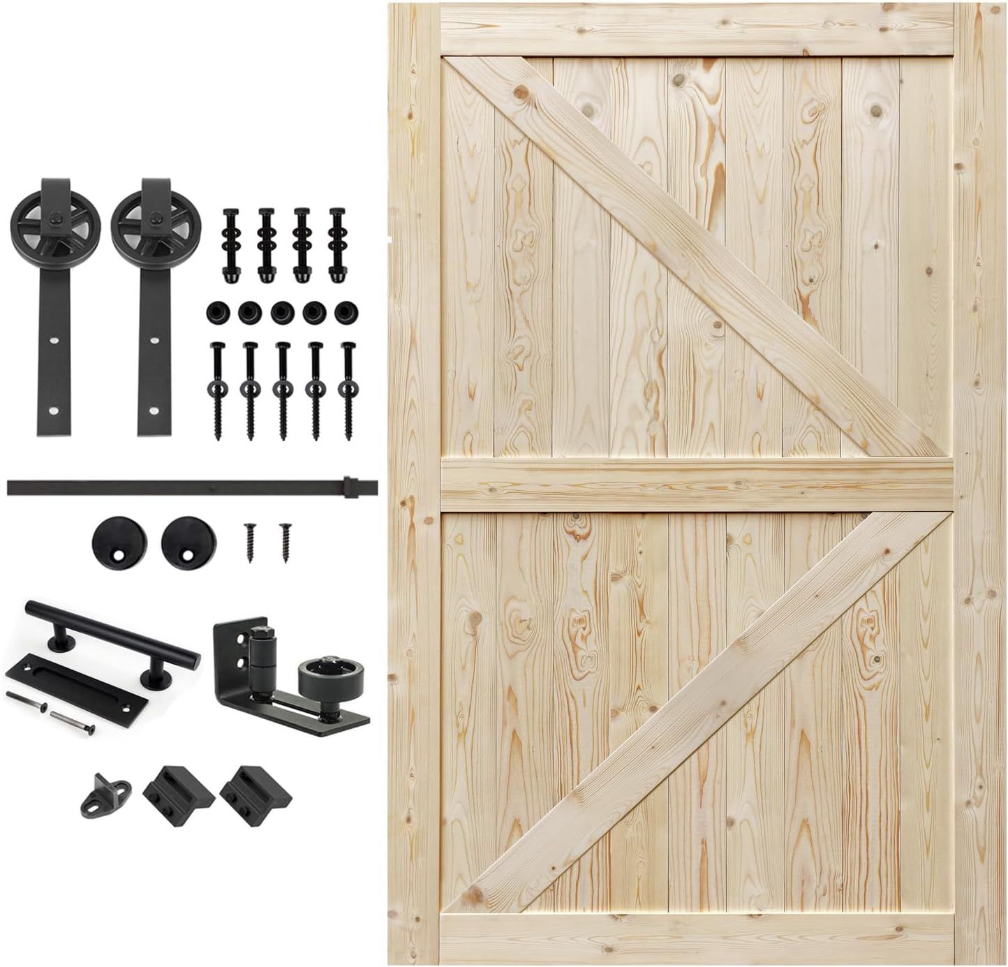 54'' x 80'' Unfinished Spruce Barn Door with Matte Black Hardware Kit