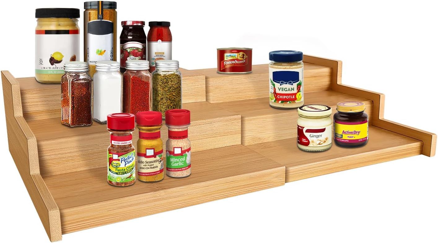 Expandable Bamboo 3-Tier Spice Rack Organizer