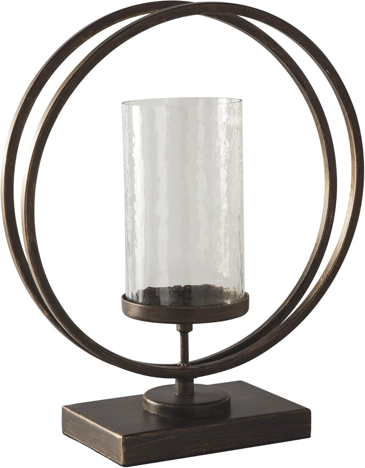 Jalal 14" Antique Gold Waved Glass Candle Holder