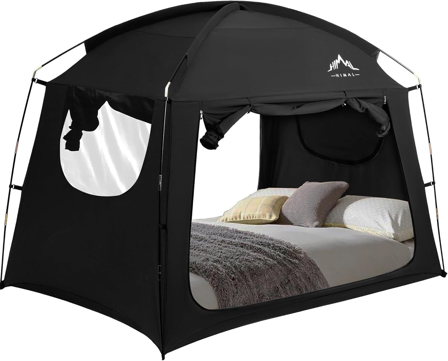 Black Twin Size Light-Reducing Bed Tent with Dual-Entry