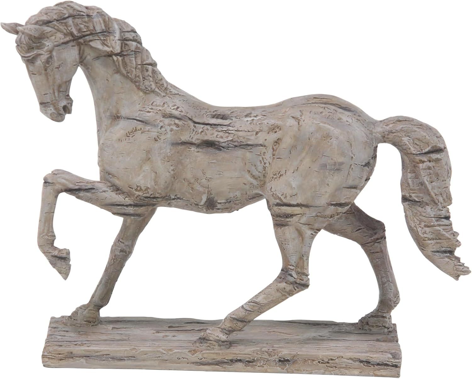 Beige Resin Prancing Horse Figurine with Weathered Finish