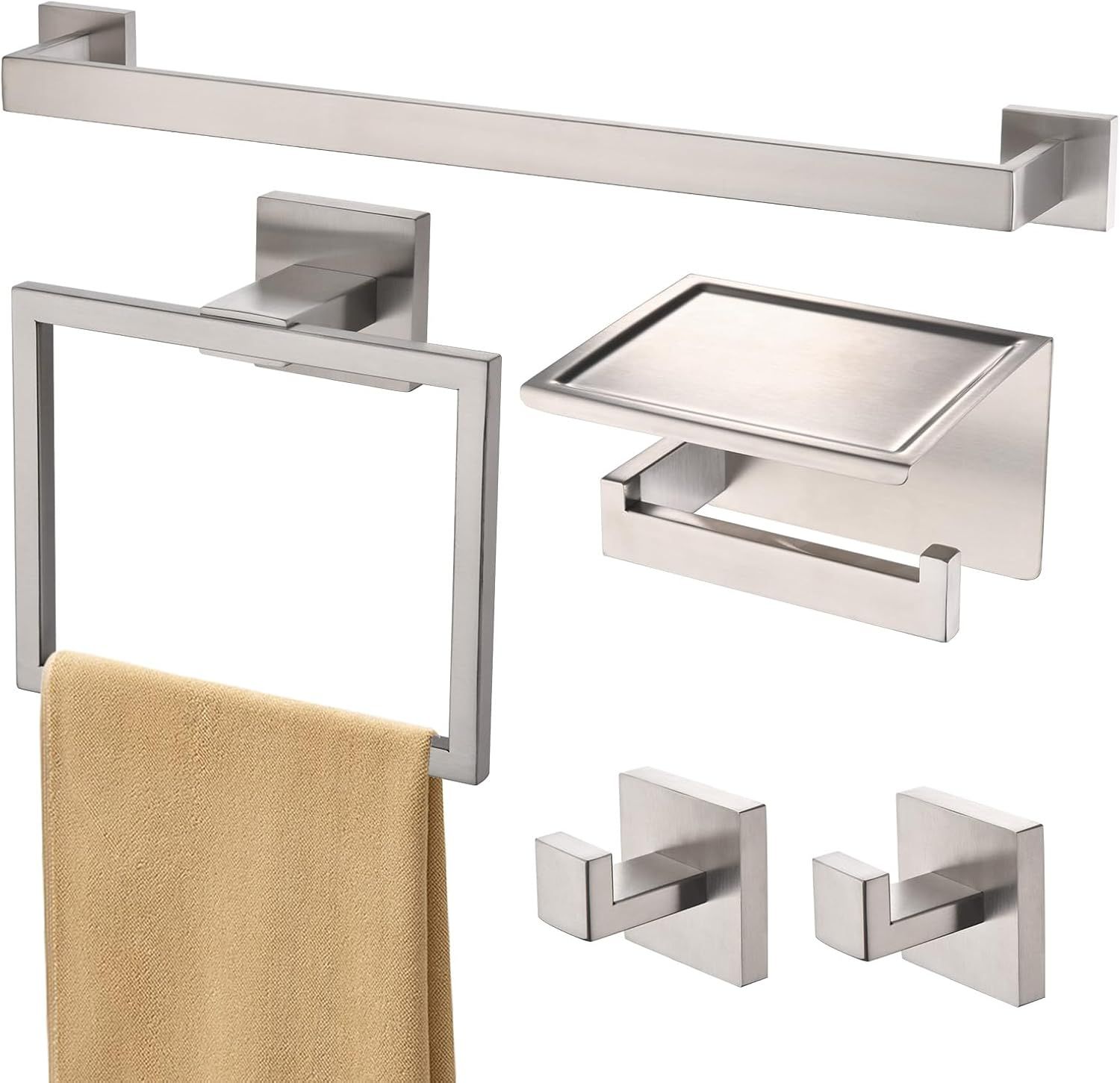 Brushed Nickel 5-Piece Modern Bathroom Hardware Set