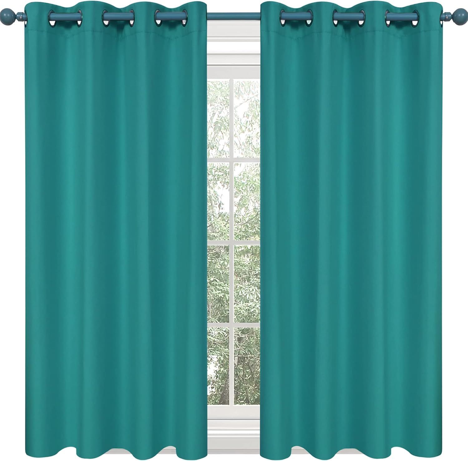 Turquoise Blackout Polyester Kitchen Window Curtains, 45" Length