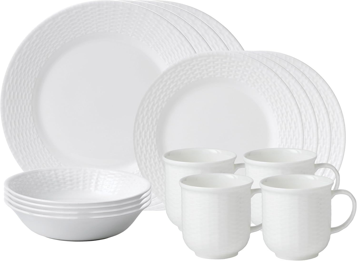 Nantucket White Porcelain 16-Piece Dinnerware Set with Textured Accent