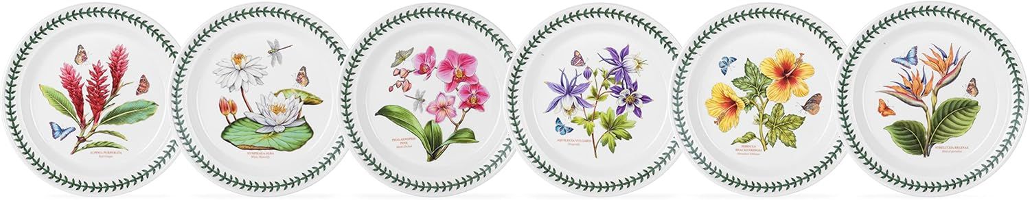 Exotic Floral Ceramic Salad Plates Set of 6