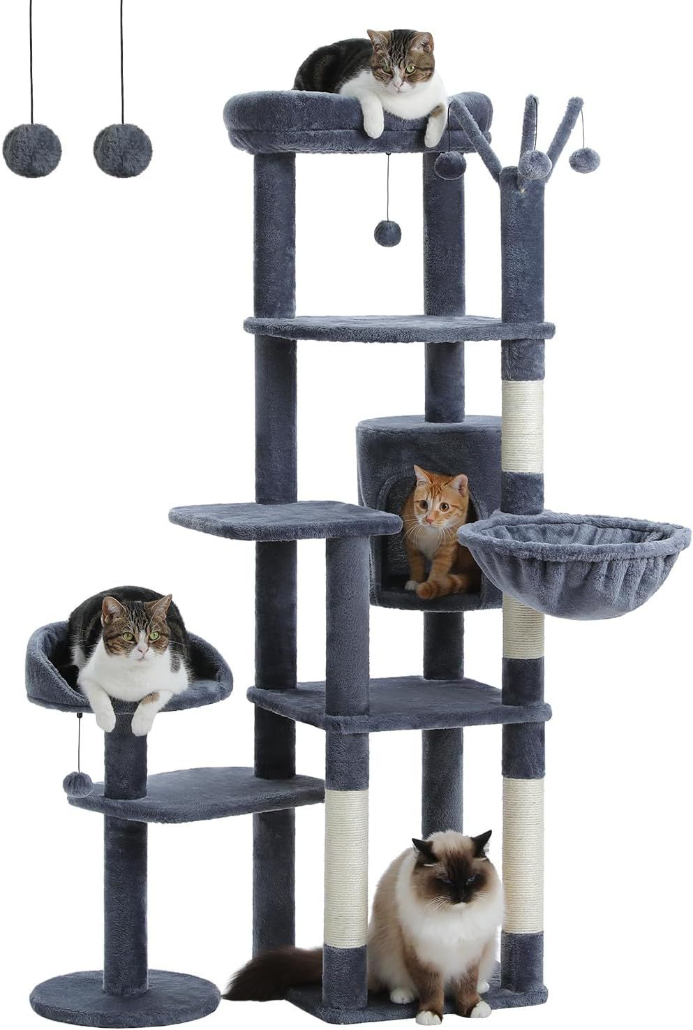 Dark Gray Multi-Level Cat Tree with Hammock and Perches