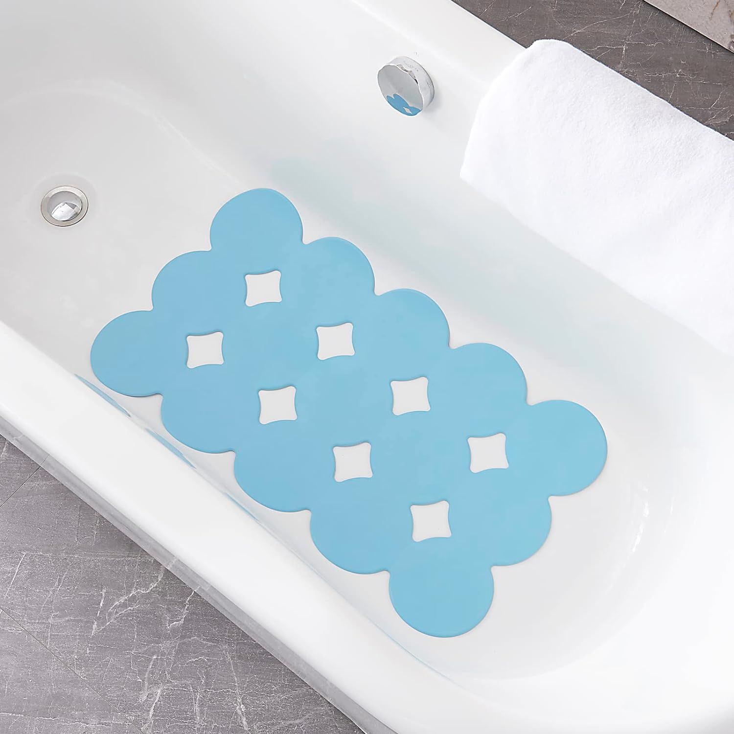 Blue Non-Slip Natural Rubber Bathtub Mat with Suction Cups