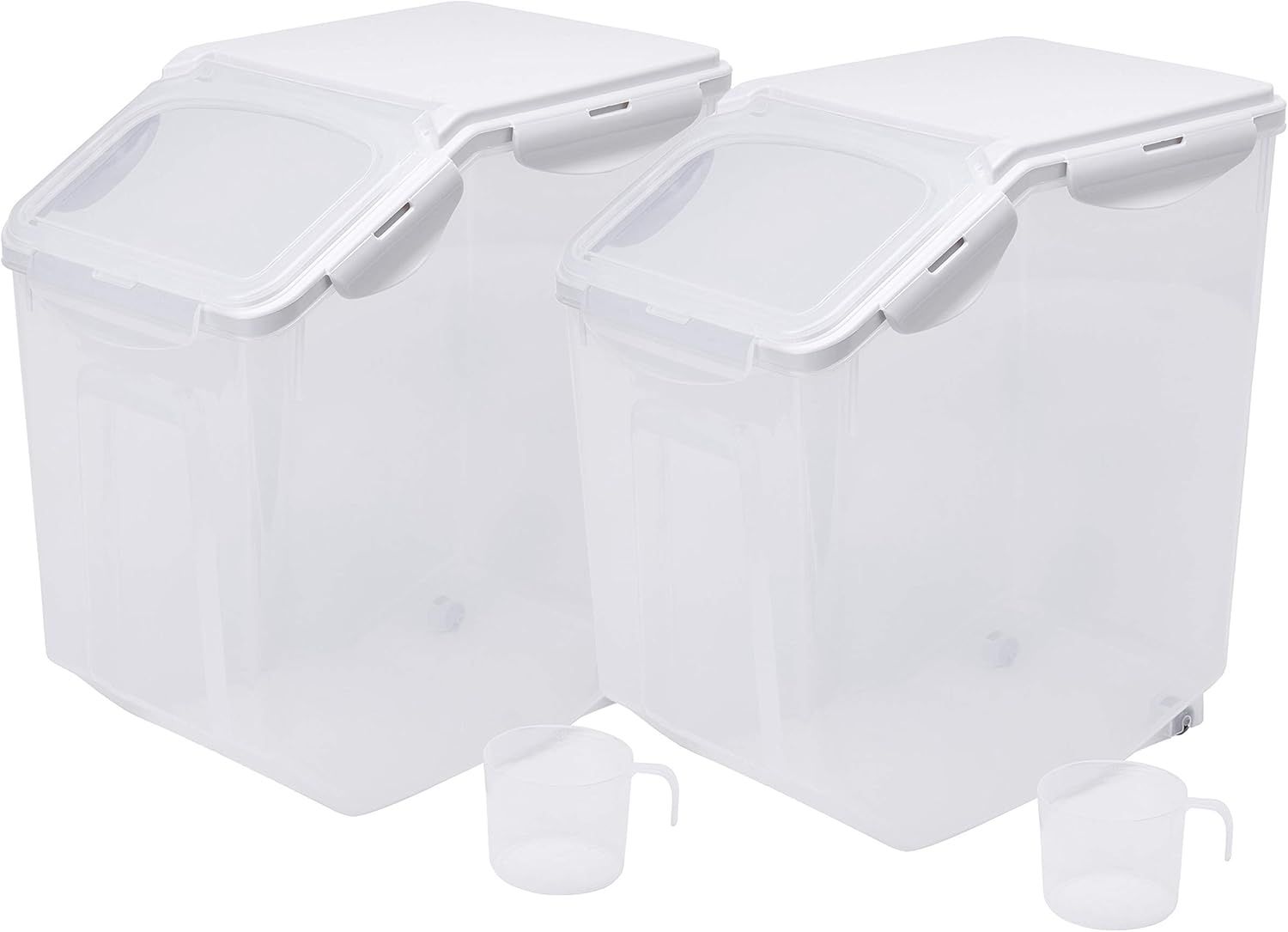 Clear and Off-White Airtight Plastic Food Storage Containers with Measuring Cup, 2 Set