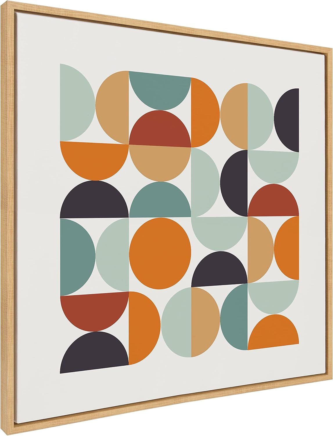 Retro Geometric Abstract Canvas Print with Natural Frame, 30x30