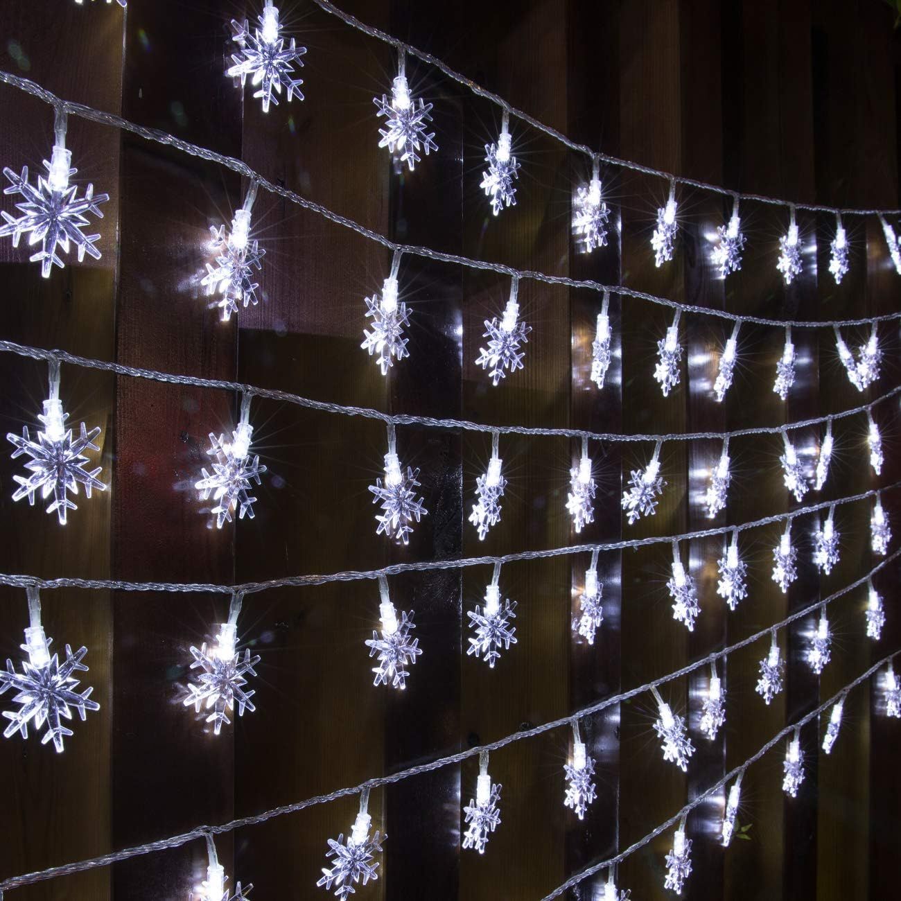 49 FT White LED Snowflake Outdoor Fairy Lights