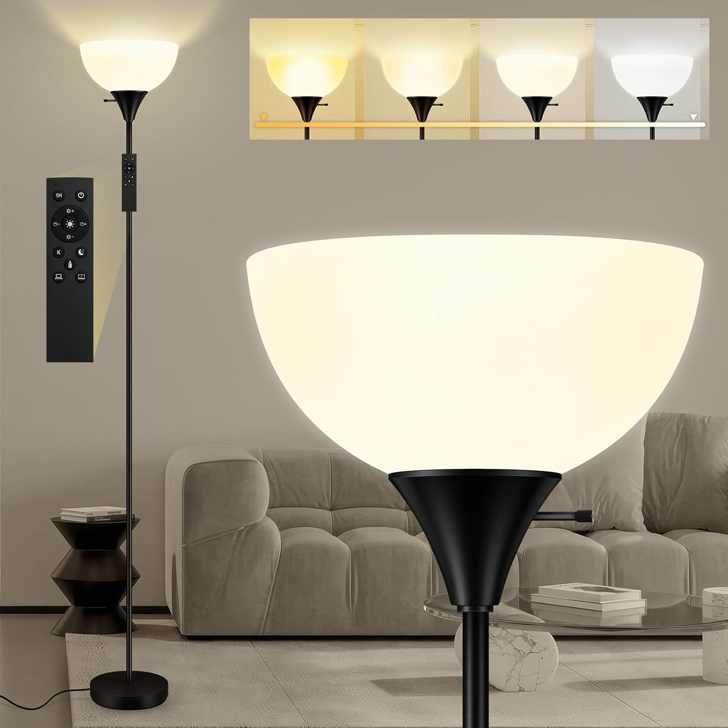 Black Adjustable LED Floor Lamp with Resin Shade