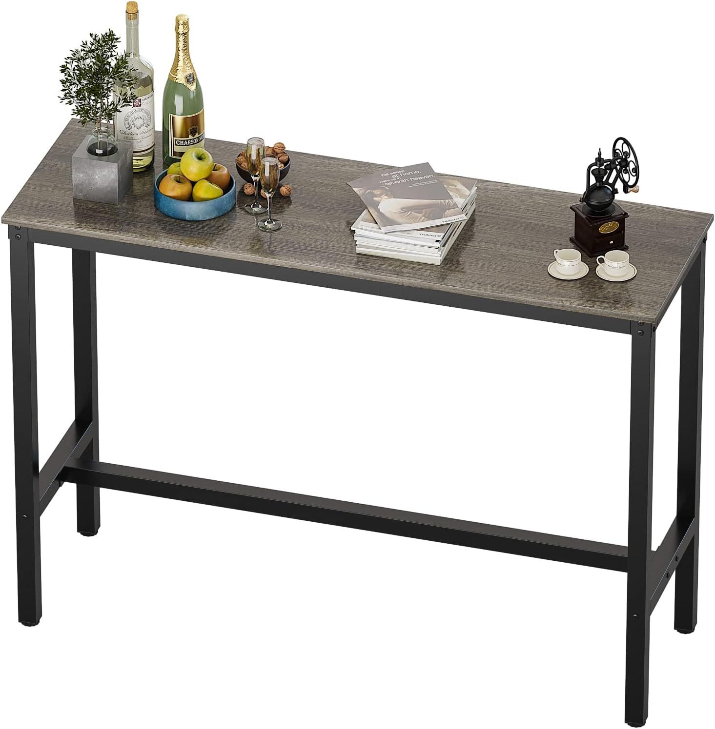 Black Oak Rectangular Bar Height Table with Metal Frame