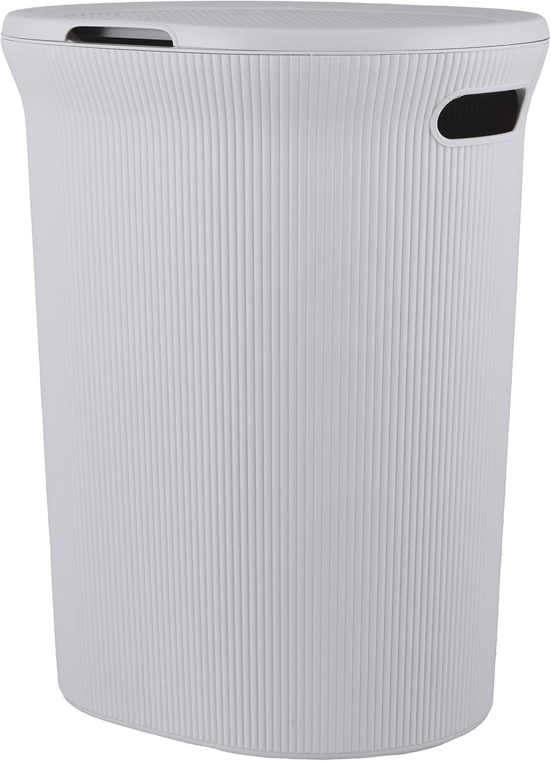 White Ribbed Plastic Laundry Hamper with Lid and Handles