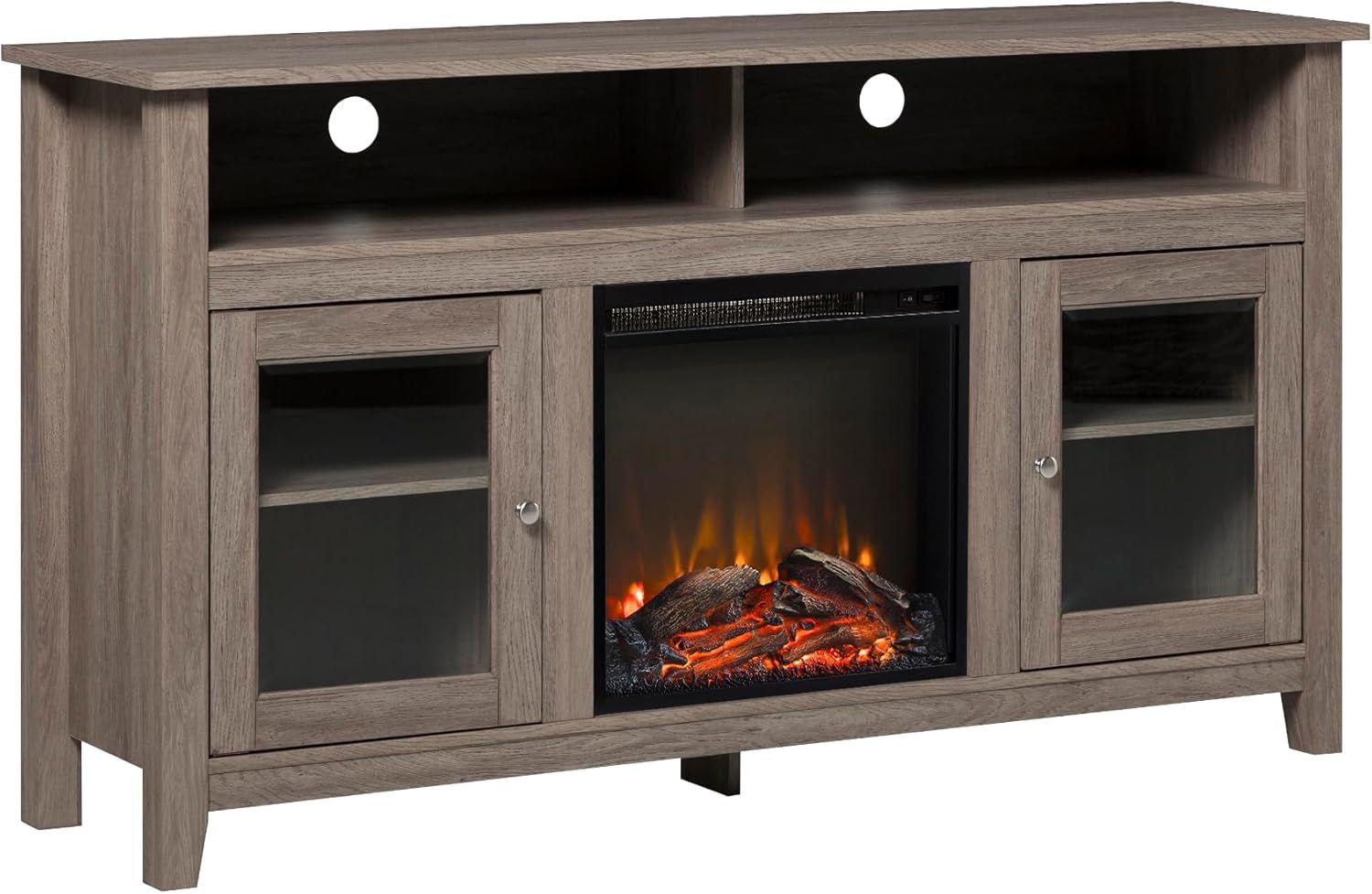 Rustic Brown 58" Media Stand with Built-in Electric Fireplace
